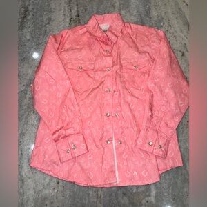 Rockin C Girls Large 12/14 Pink Western Pearl Snap Long Sleeve Shirt